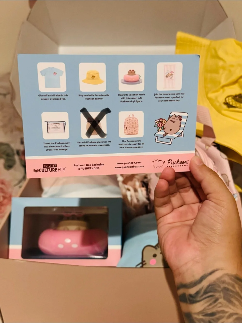 New Pusheen Box Bundle: Vinyl Figure, Towel, Pouch, Shirt XXL, SunHat & Backpack